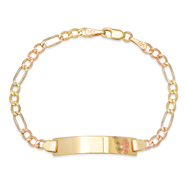 14K Tri-color Gold 080 Figaro Baby ID Bracelet Collection