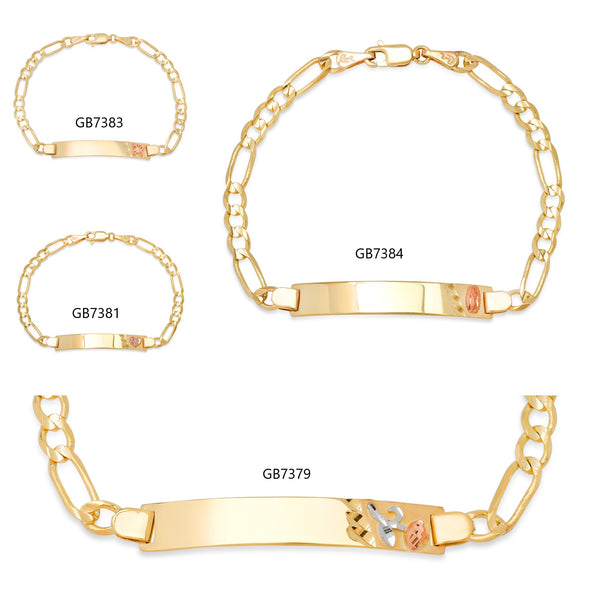 14K Yellow Gold 100 Figaro Ladies ID Bracelets