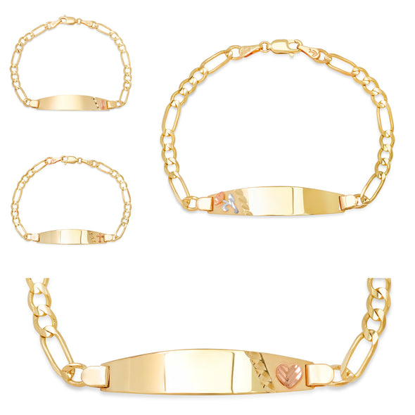 14K Yellow Gold 100 Figaro Ladies Oval ID Bracelets