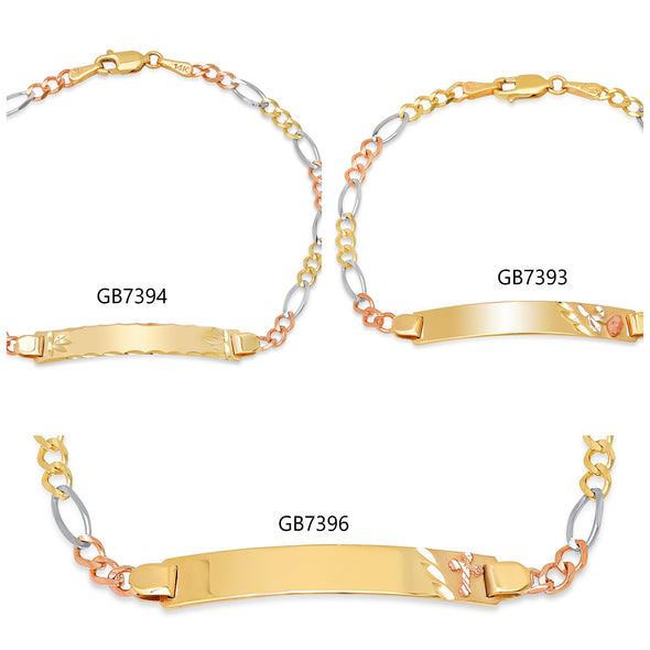 14K Tri-color Gold 100 Figaro Ladies ID Bracelets