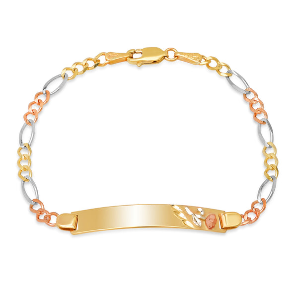 14K Tri-color Gold 100 Figaro Ladies ID Bracelets