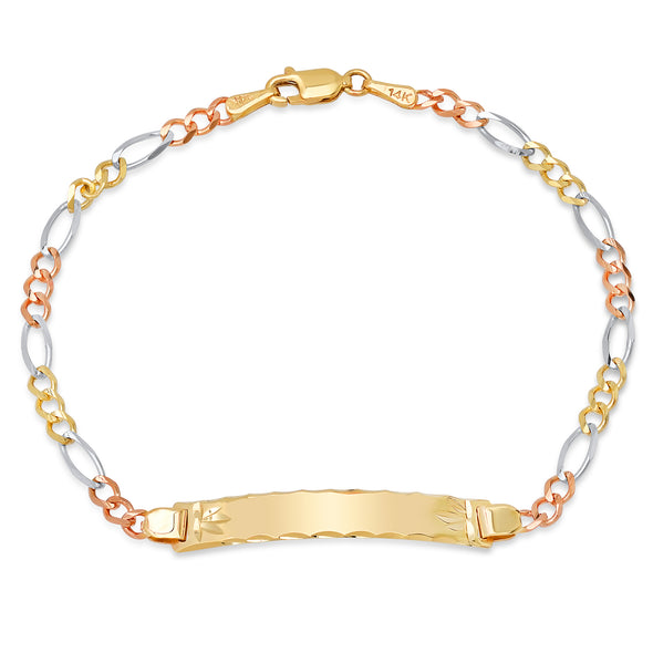 14K Tri-color Gold 100 Figaro Ladies ID Bracelets