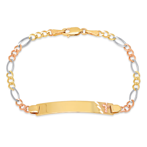 14K Tri-color Gold 100 Figaro Ladies ID Bracelets