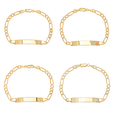 14K Two-tone Gold 100 Pave Figaro Ladies ID Bracelets