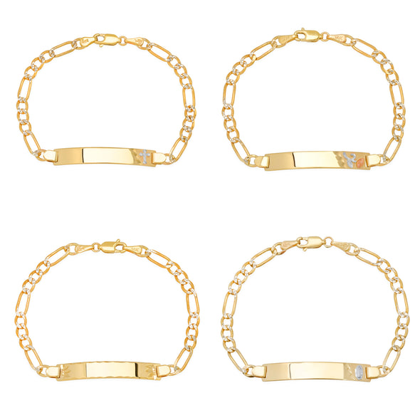 14K Two-tone Gold 100 Pave Figaro Ladies ID Bracelets