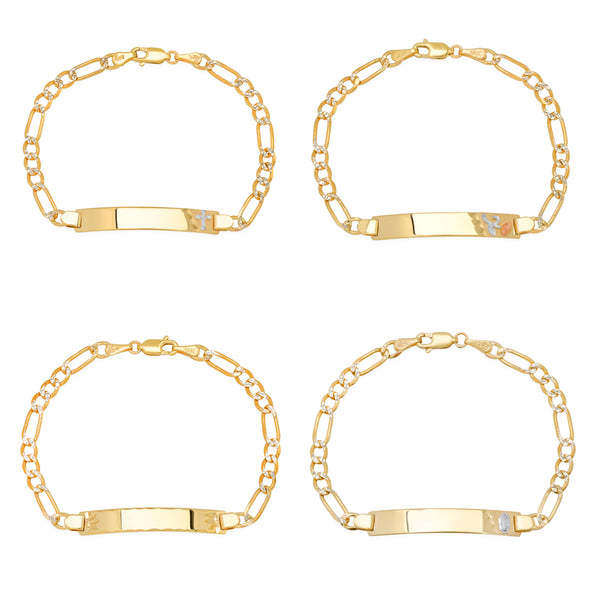 14K Two-tone Gold 100 Pave Figaro Ladies ID Bracelets