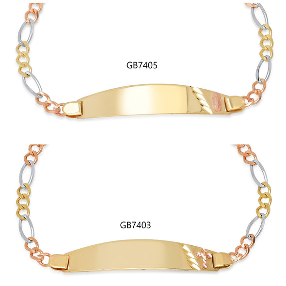 14K Tri-color Gold 100 Figaro Ladies Oval ID Bracelet