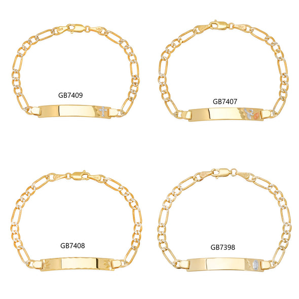 14K Two-tone Gold 100 Pave Figaro Ladies ID Bracelets