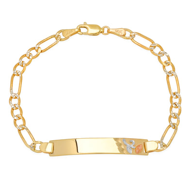 14K Two-tone Gold 100 Pave Figaro Ladies ID Bracelets