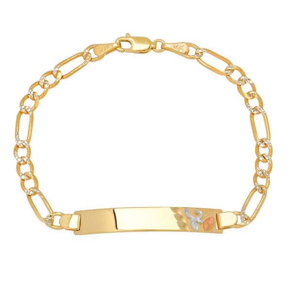 14K Two-tone Gold 100 Pave Figaro Ladies ID Bracelets