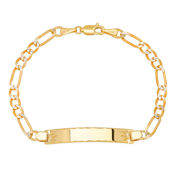 14K Two-tone Gold 100 Pave Figaro Ladies ID Bracelets