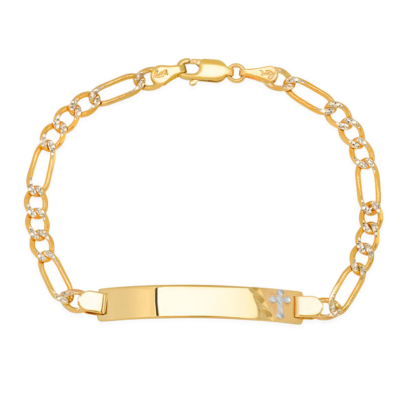 14K Two-tone Gold 100 Pave Figaro Ladies ID Bracelets