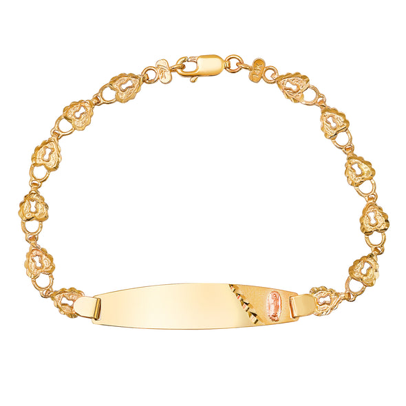 14K Gold Heart Lock Guadalupe ID Bracelet