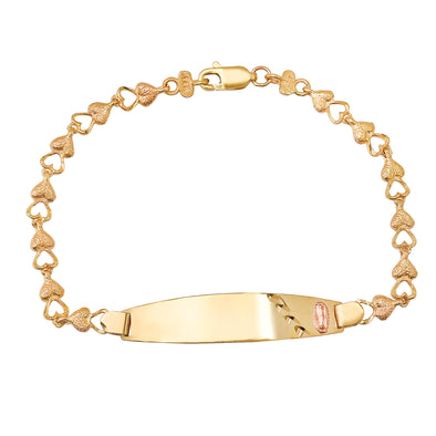14K Gold Heart Links Guadalupe ID Bracelet