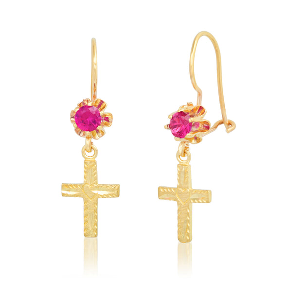 14K Gold Taos Cross Drop Earring