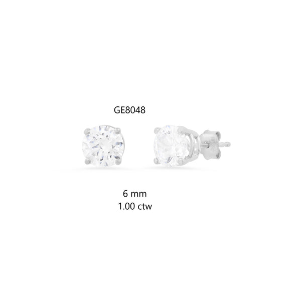 14k Gold 6 mm CZ Four-Prong Setting Stud Earrings 1 ctw