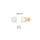 14k Gold 6 mm CZ Four-Prong Setting Stud Earrings 1 ctw