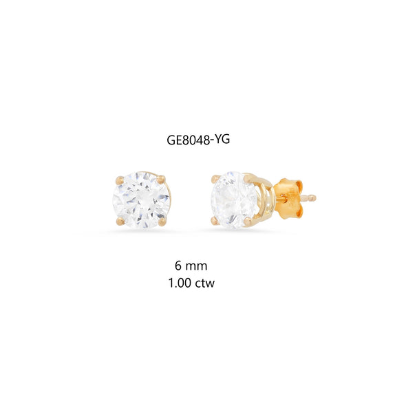 14k Gold 6 mm CZ Four-Prong Setting Stud Earrings 1 ctw