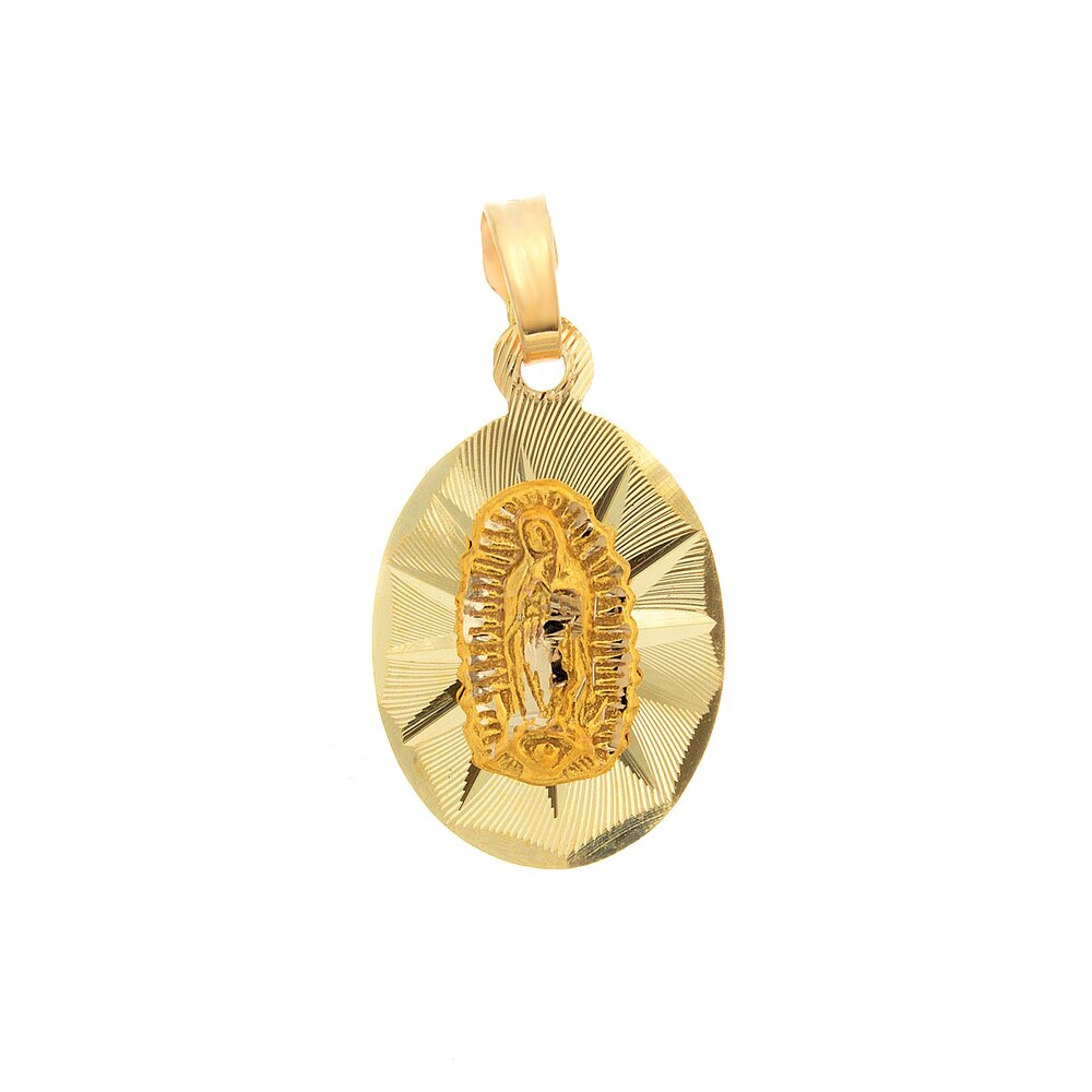 Yellow Gold Plated Oval Our Lady of Guadalupe Figaro Necklace ( 24" )