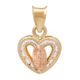 14K Gold CZ Pendant Heart Shaped Our Lady of Guadalupe