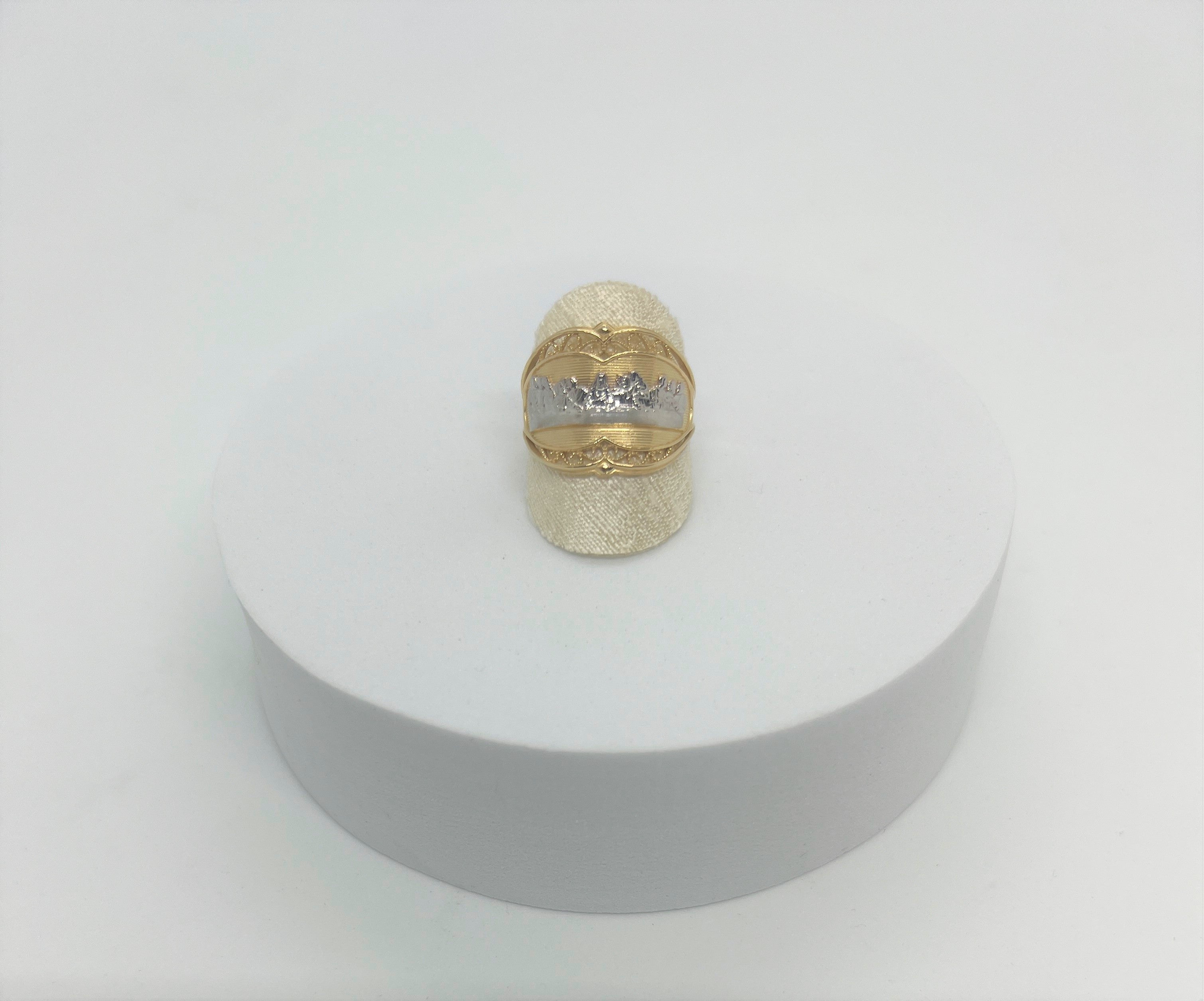 14K Yellow and White Gold Filigree Last Supper Ring