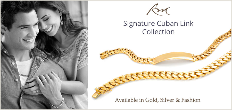 Signature Cuban link collection of chain and bracelets in 14 karat, sterling silver and plated fashion metals