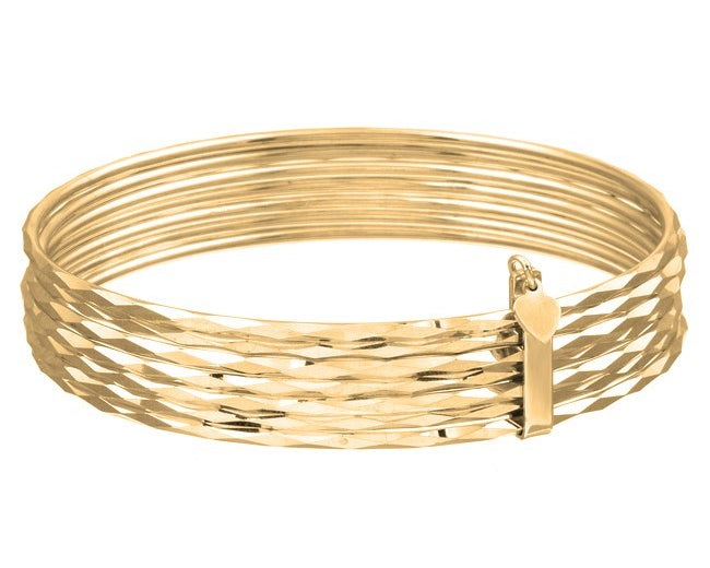 Sterling Silver Diamond-cut Semanario Bangle Bracelet with Heart