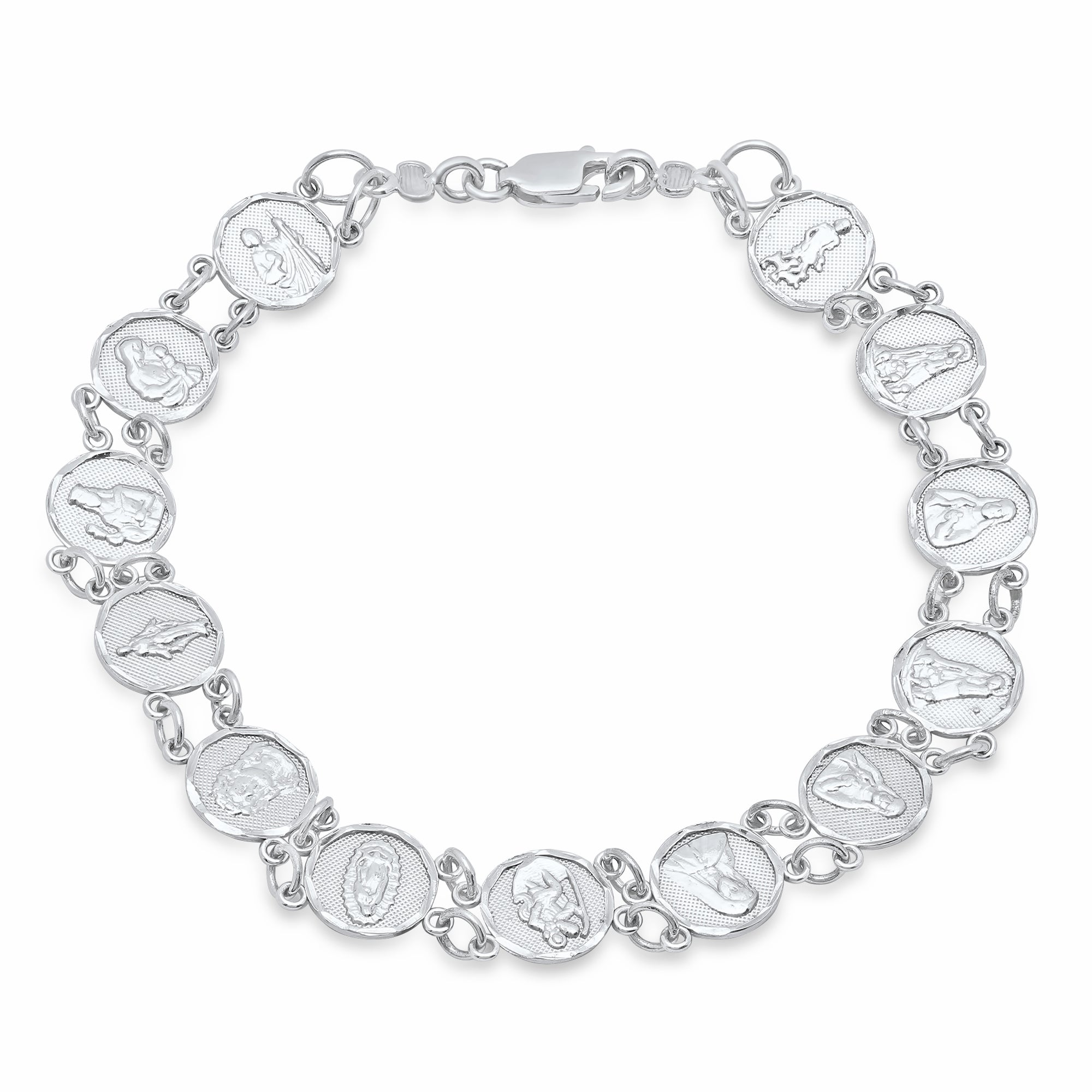 Sterling Silver Yellow Gold Plated Saints Bracelet (7"-9")