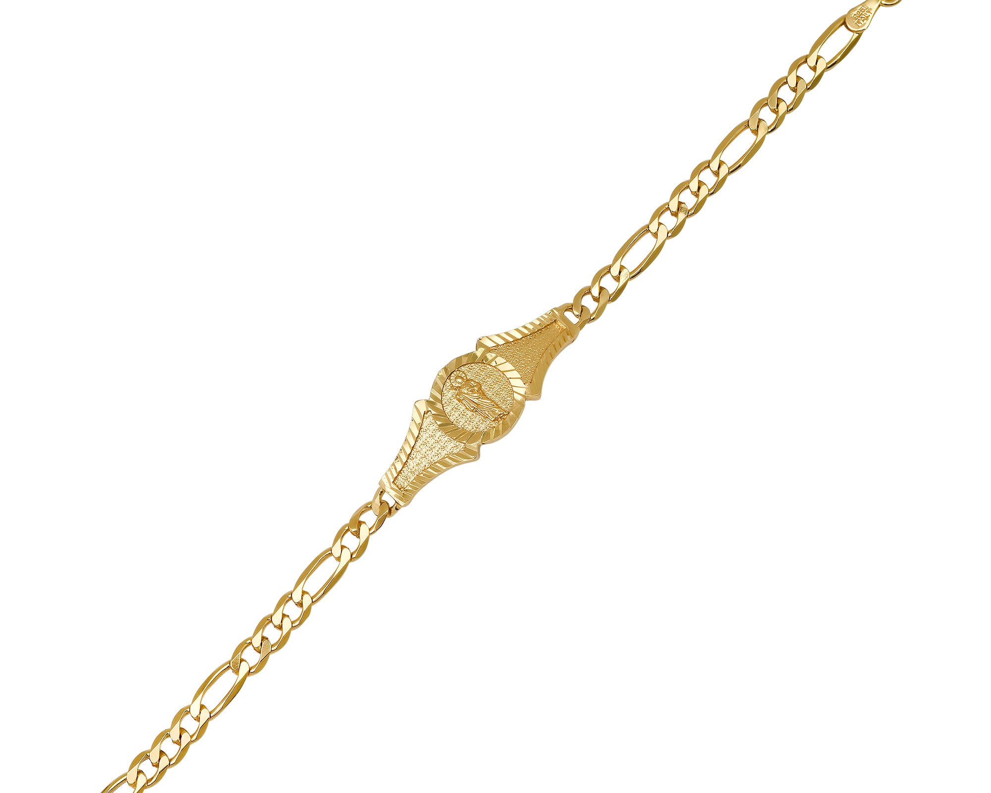 Sterling Silver and Gold Plated Silver Saints Medal Figaro Link 6 and 7 inch  Bracelet
