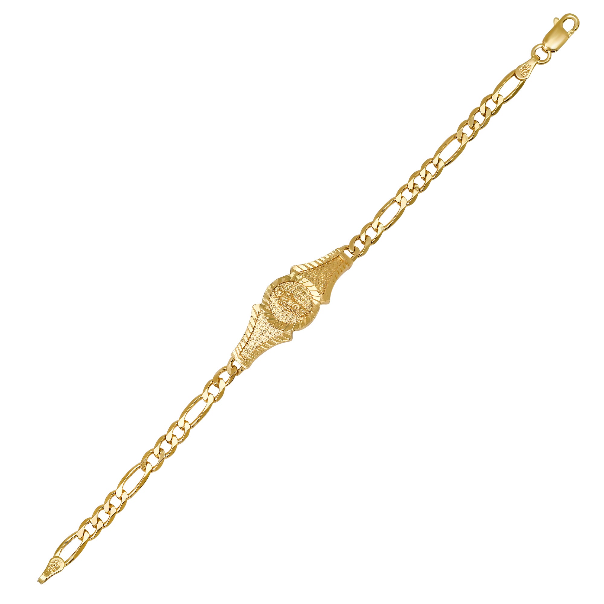Sterling Silver and Gold Plated Silver Saints Medal Figaro Link 6 and 7 inch  Bracelet