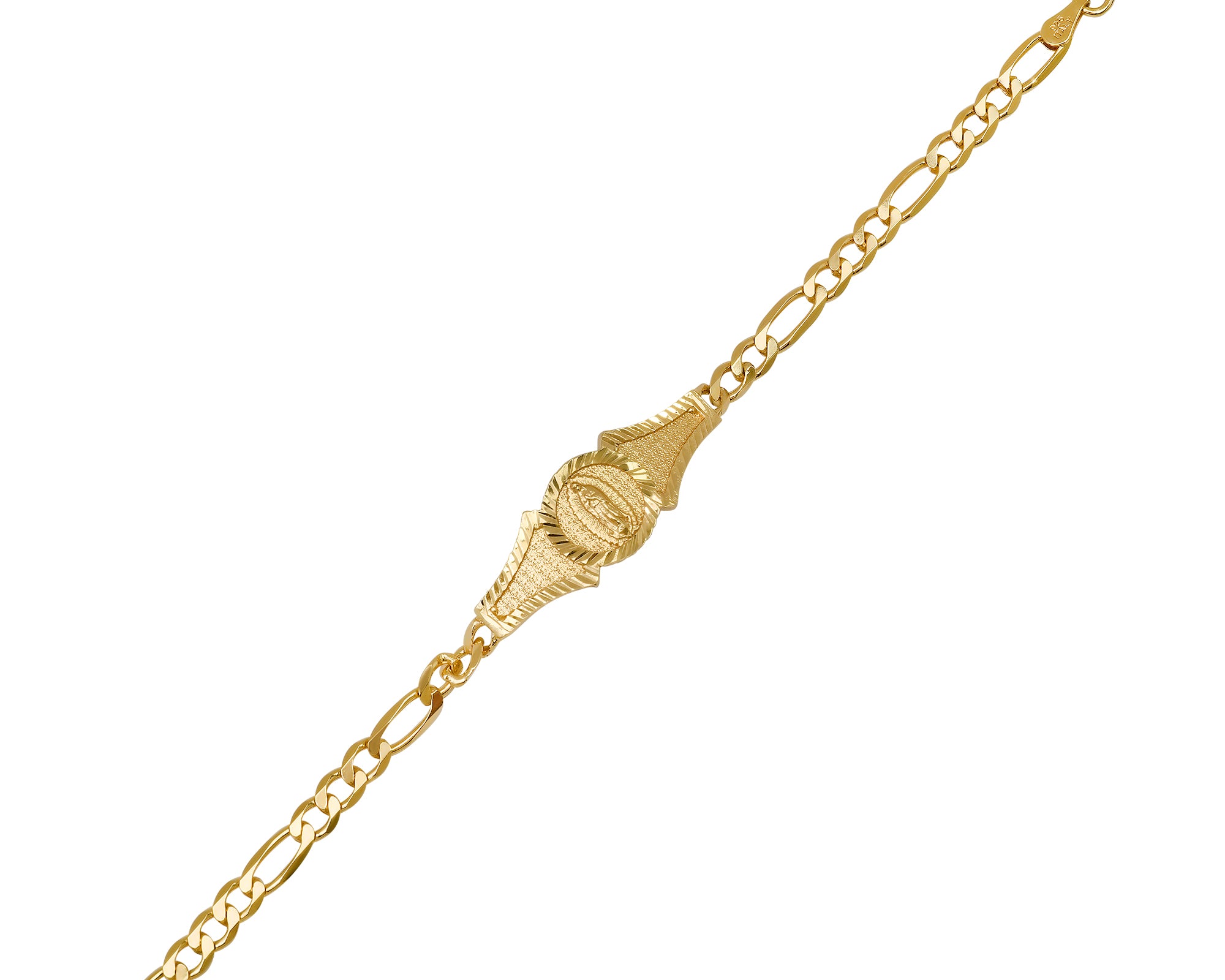 Sterling Silver and Gold Plated Silver Saints Medal Figaro Link 6 and 7 inch  Bracelet