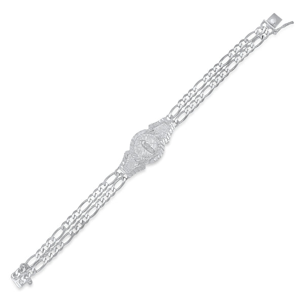 Sterling Silver 2 Strand Figaro St. Jude St. Jude San Judas Medal Bracelet