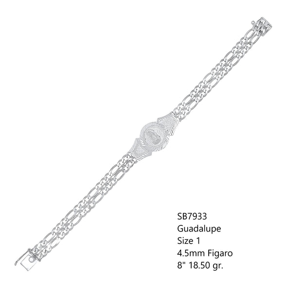 Sterling Silver 2 Strand Figaro Guadalupe Medal Bracelet