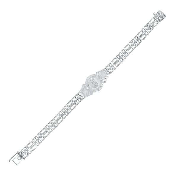 Sterling Silver 2 Strand Figaro Guadalupe Medal Bracelet