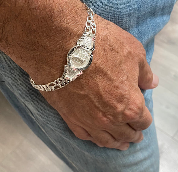 Sterling Silver 2 Strand Figaro Guadalupe Medal Bracelet