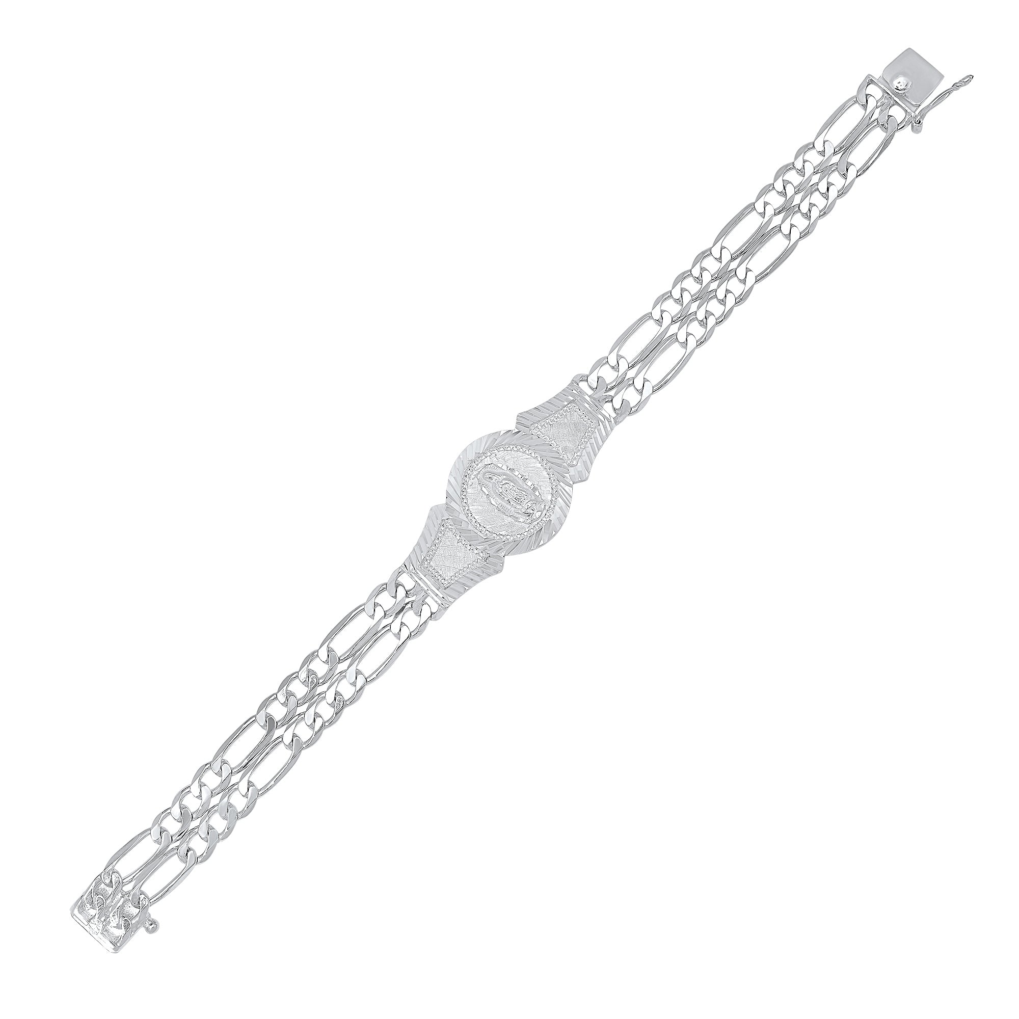 Sterling Silver 2 Strand Figaro Guadalupe Medal Bracelet