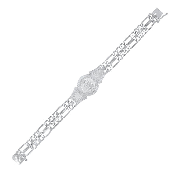 Sterling Silver 2 Strand Figaro Guadalupe Medal Bracelet