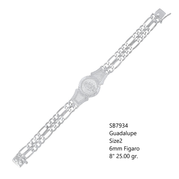 Sterling Silver 2 Strand Figaro Guadalupe Medal Bracelet