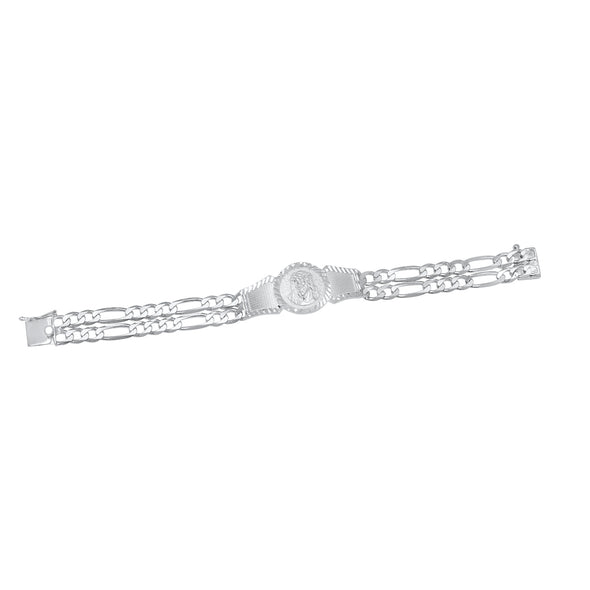 Sterling Silver 2 Strand Figaro Divino Rostro Medal Bracelet