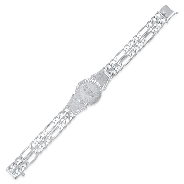 Sterling Silver 2 Strand Figaro San Judas Medal Bracelet