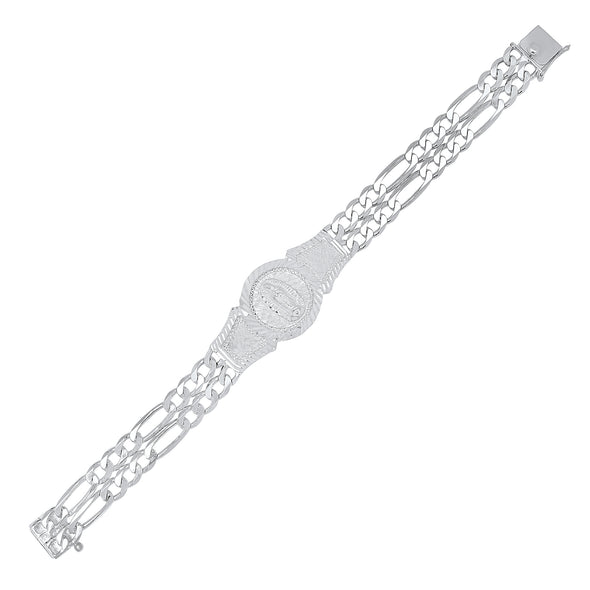 Sterling Silver 2 Strand Figaro Guadalupe Medal Bracelet