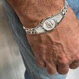 Sterling Silver 2 Strand Figaro Guadalupe Medal Bracelet