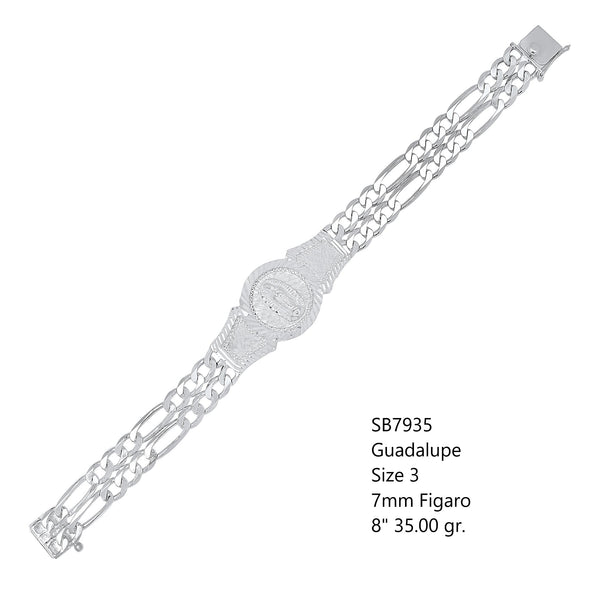 Sterling Silver 2 Strand Figaro Guadalupe Medal Bracelet