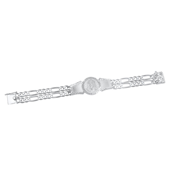 Sterling Silver 2 Strand Figaro Divino Rostro Medal Bracelet