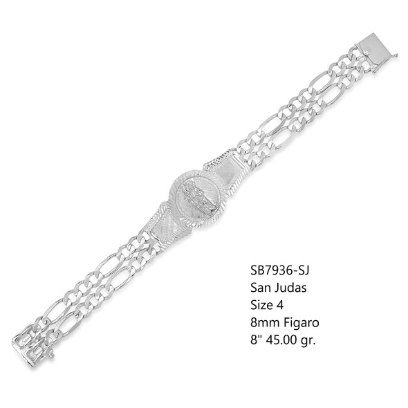 Sterling Silver 2 Strand Figaro St. Jude St. Jude San Judas Medal Bracelet