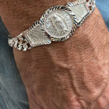 Sterling Silver 2 Strand Figaro Guadalupe Medal Bracelet