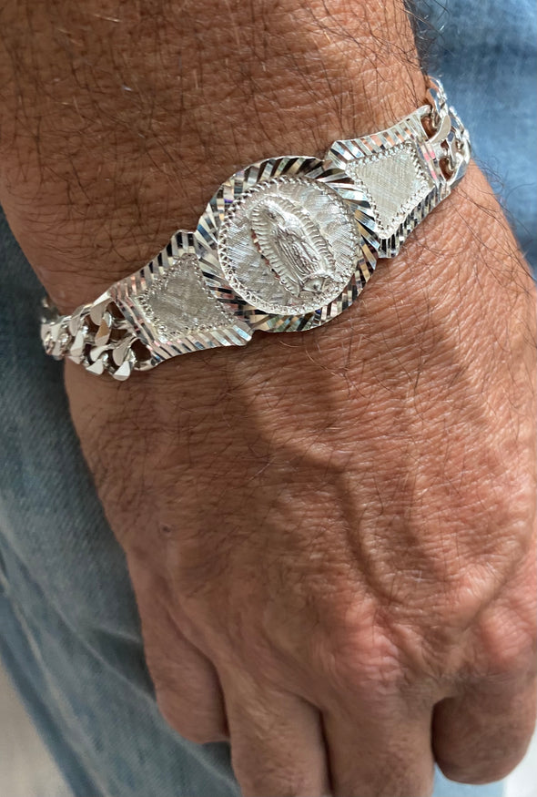 Sterling Silver 2 Strand Figaro Guadalupe Medal Bracelet