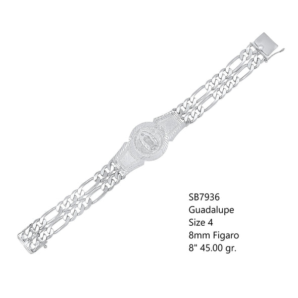Sterling Silver 2 Strand Figaro Guadalupe Medal Bracelet