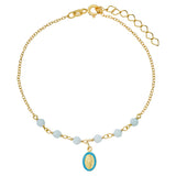 Gold Plated Sterling Silver Mary Bracelet with Blue Enamel & Turquoise Beads
