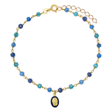 Gold Plated Sterling Silver Mary Bracelet with Blue Enamel & Crystals
